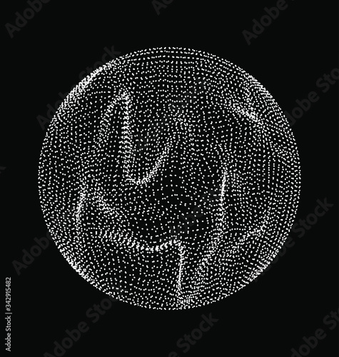 Glitched sphere made of particles. Technology and science abstract illustration. 