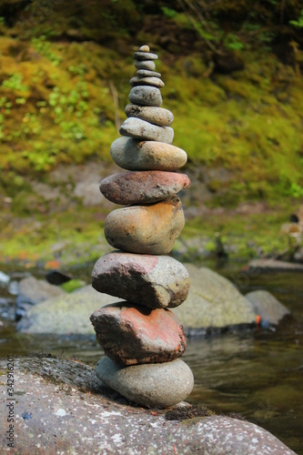 Stacked Rock Tower on the River in Mount Hood National Forest, Oregon