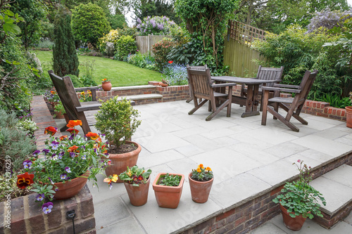 Murais de parede Hard landscaping, new luxury patio and garden, UK