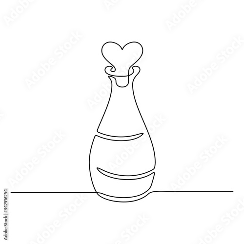 Continuous line drawing. Bottle of perfume. Black isolated on white background. Hand drawn vector illustration. 