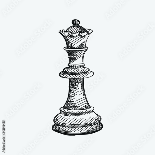 Hand-drawn sketch of Queen chess piece on a white background. Chess pieces. Chess. Check mate