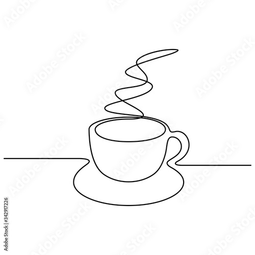Continuous line drawing. A cup of coffee or tea. Black isolated on white background. Hand drawn vector illustration. 