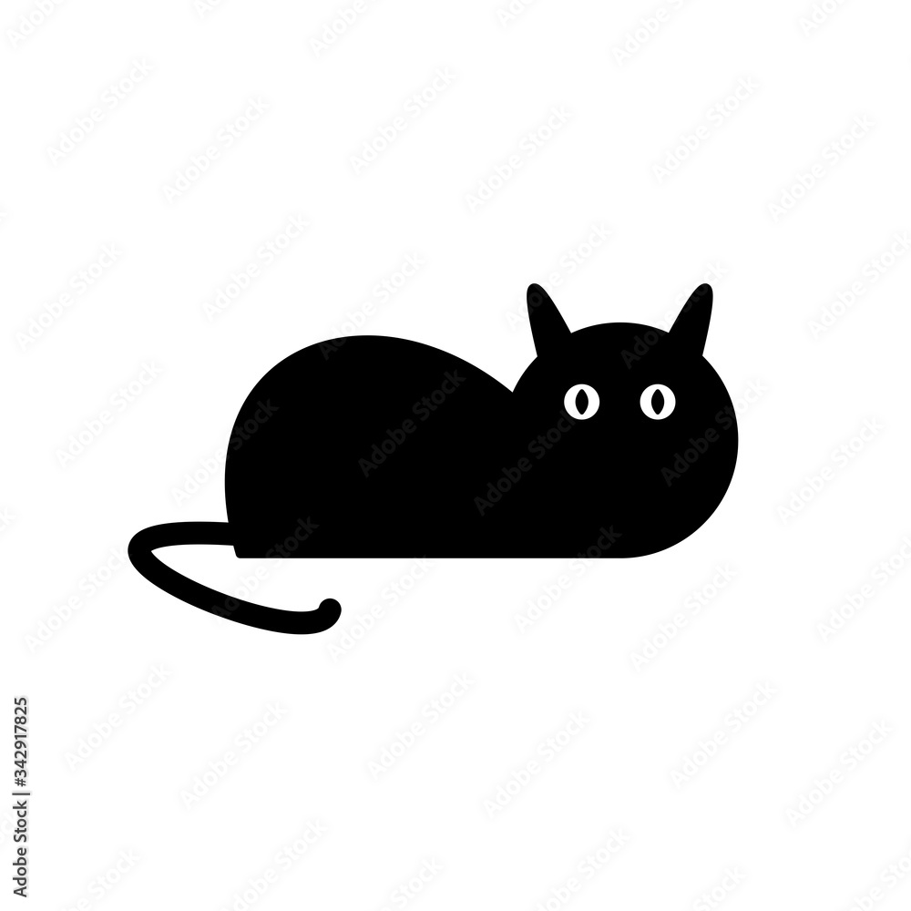 Black cat lies with a surprised look on a white background. Black cat lies with a surprised look on a white background.