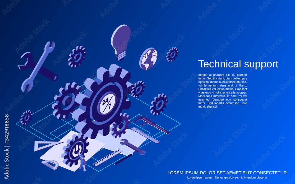 Technical service, online customer support flat isometric vector concept illustration