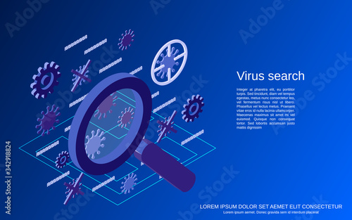 Computer security, virus search, antivirus, data protection, spyware flat isometric vector concept illustration