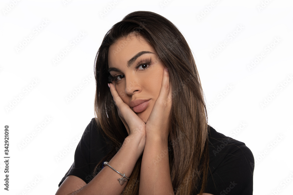 Sexy Girl posing in studio on white background. Isolated