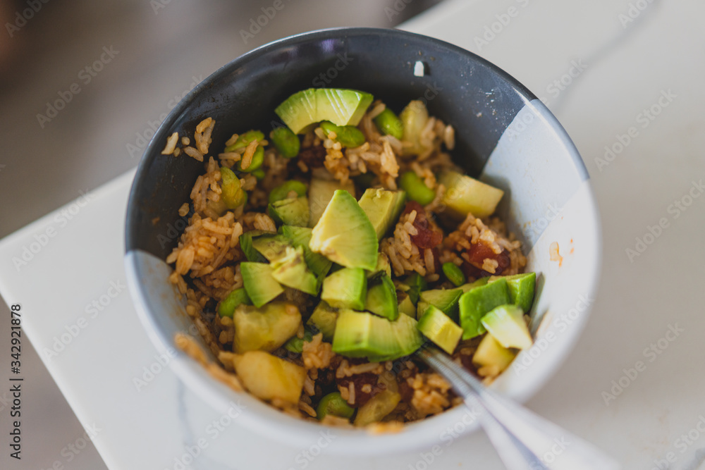 homemade poke bowl with avocado homemade poke bowl with avocado