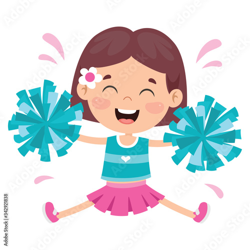 Funny Cheerleader Holding Colorful Pom Poms
