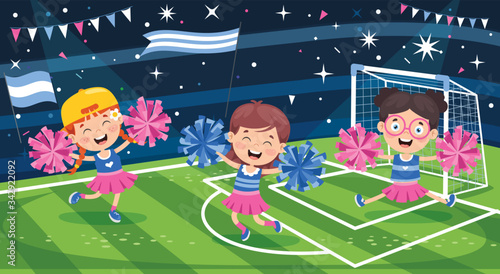 Funny Cheerleader Holding Colorful Pom Poms
