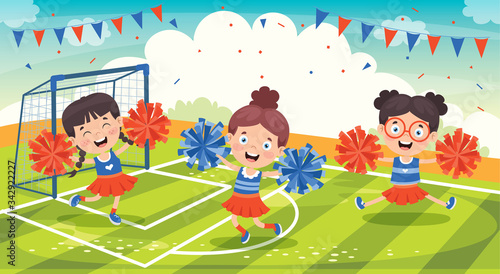 Funny Cheerleader Holding Colorful Pom Poms