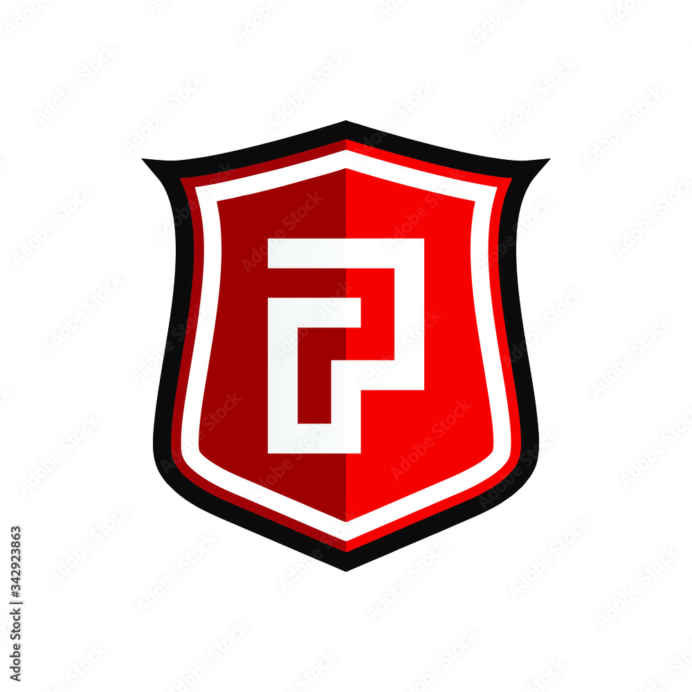 Obraz premium Initial Letter P with Shield Logo Design