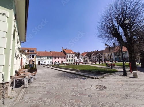 Fototapeta Naklejka Na Ścianę i Meble -  Romania ,Bistrita ,2020,april, Liviu Rebreanu   street and Central square ,empty city in quarantine,covid 19