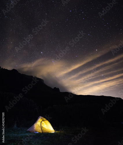 Camping below the stars in a beautiful night