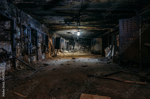 Bild auf Leinwand Burnt interior of industrial building basement