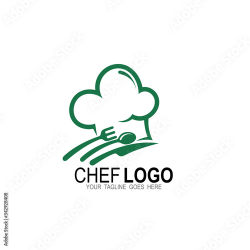 Chef hat logo design vector,  Food Logo, Linear Vector Illustration