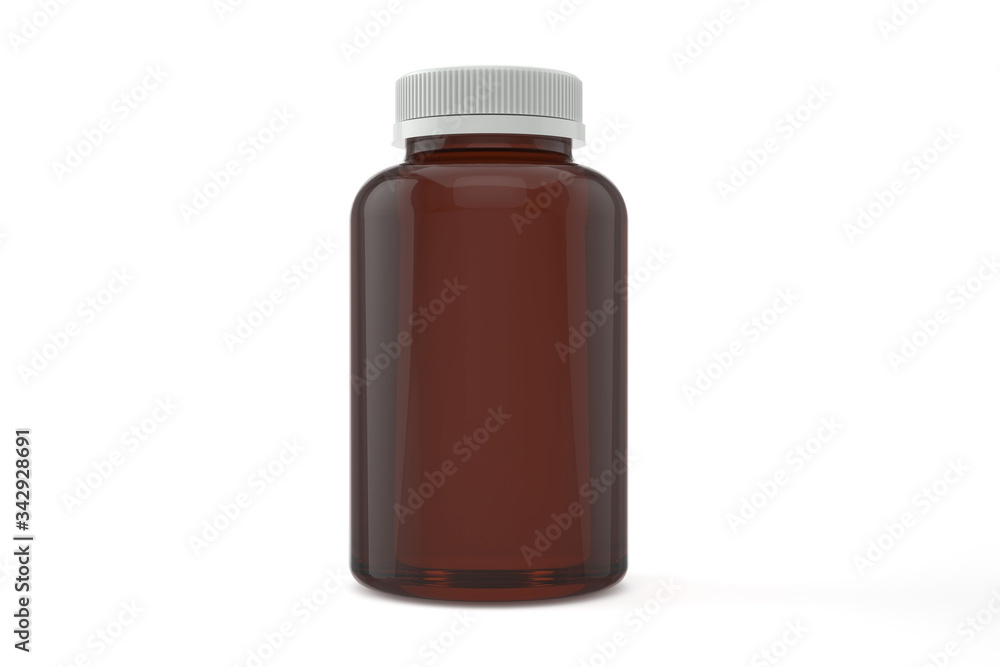 3d Illustration, Amber bottle Mock-up with white cap, Photo-realistic packaging mockup template 3d Illustration, Amber bottle Mock-up with white cap, Photo-realistic packaging mockup template
