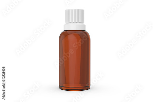 3d Illustration, Amber bottle Mock-up with white cap, Photo-realistic packaging mockup template