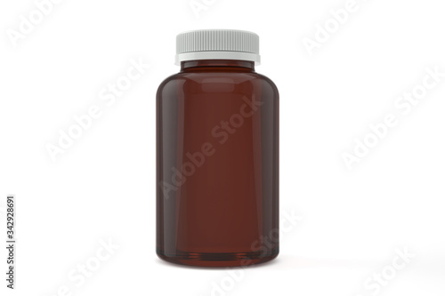 3d Illustration, Amber bottle Mock-up with white cap, Photo-realistic packaging mockup template