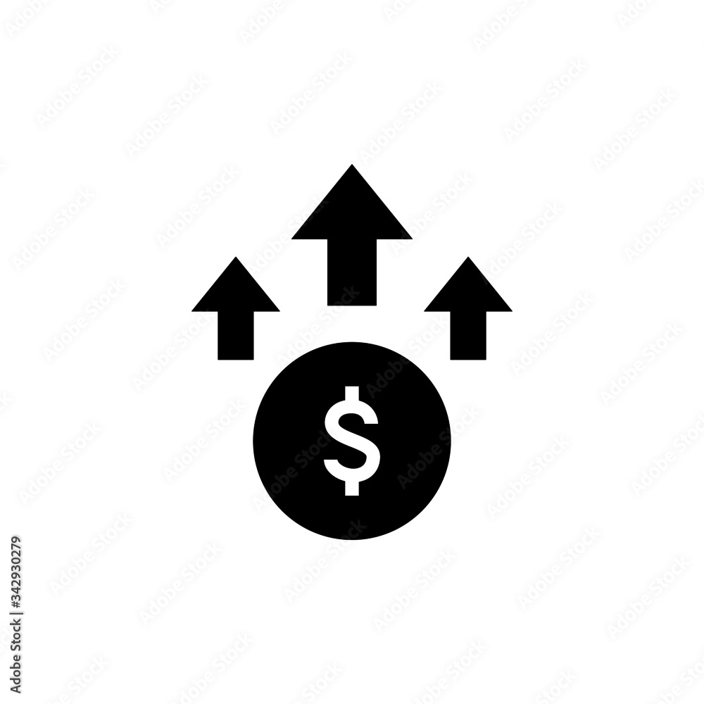 Money dollar up arrow, growth finance graphic, concept icon design in black flat design on white background Money dollar up arrow, growth finance graphic, concept icon design in black flat design on white background