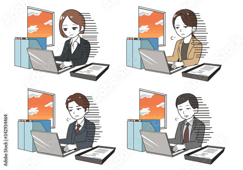 放心状態で働く社員(夕方)