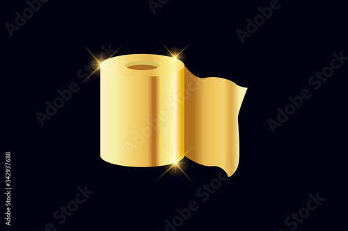 Illustration vector graphic of Golden toilet paper roll on dark blue background. Concept for panic buying. vector EPS10.