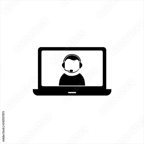 Wallpaper Mural Laptop, online teacher with headphones. Distance e-learning on laptop computer. Online education metaphor sign.  Flat icon vector illustration isolated on white background Torontodigital.ca