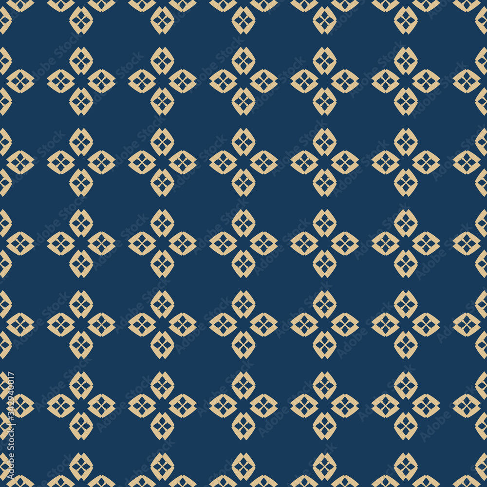 Golden vector abstract ornamental floral seamless pattern. Luxury gold and blue geometric background with flower shapes, leaves, petals, mesh, grid. Elegant dark ornament texture. Repeatable design Golden vector abstract ornamental floral seamless pattern. Luxury gold and blue geometric background with flower shapes, leaves, petals, mesh, grid. Elegant dark ornament texture. Repeatable design