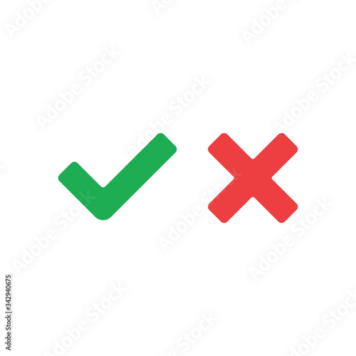 Tick and cross signs. Green checkmark and red X icons, isolated on white background.