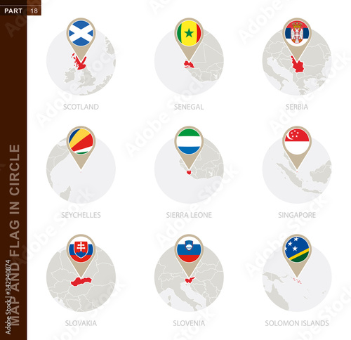 Map and Flag in a circle of 9 Countries