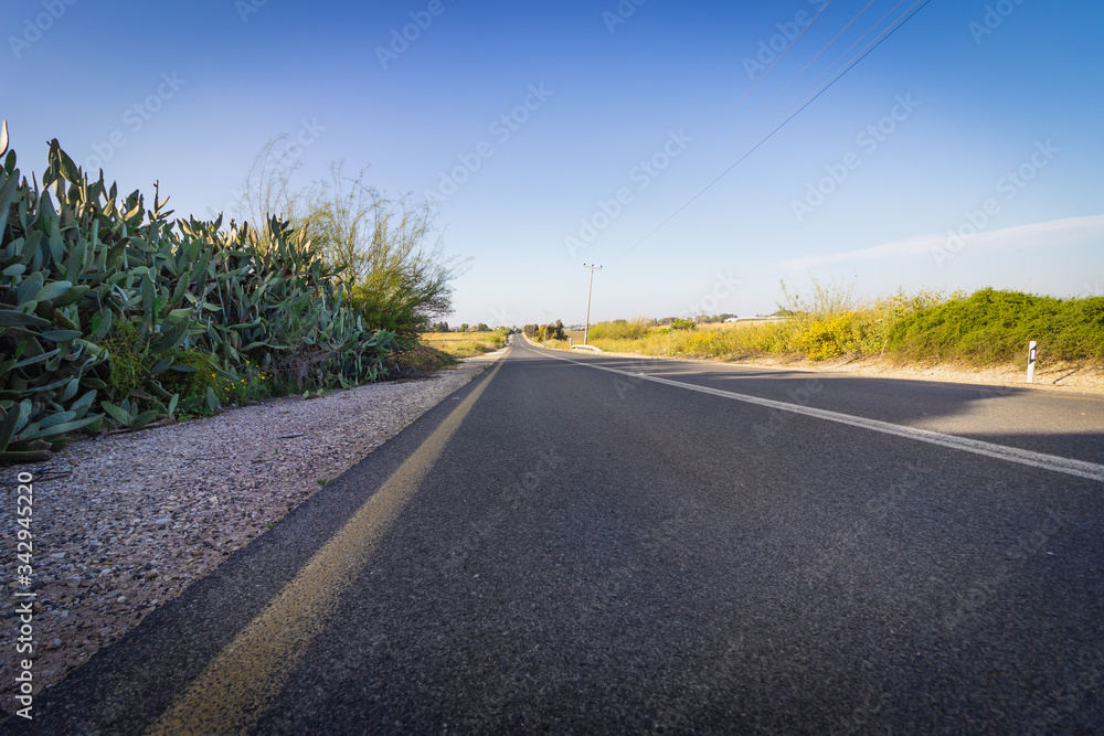 An empty road, near the Bitzaron moshav in Israel, because of the Corona virus
