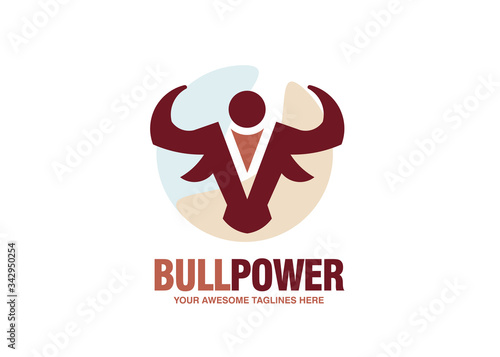 creative strong business man as a bull power vector concept logo vector,Business people success Logo design concept template