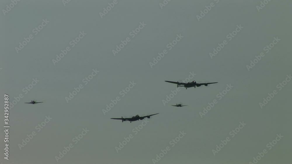 Lancaster bombers flying together in the sky England UK Lancaster bombers flying together in the sky England UK