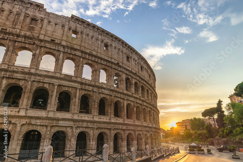 Rome Italy  city skyline sunset at Rome Colosseum empty nobody