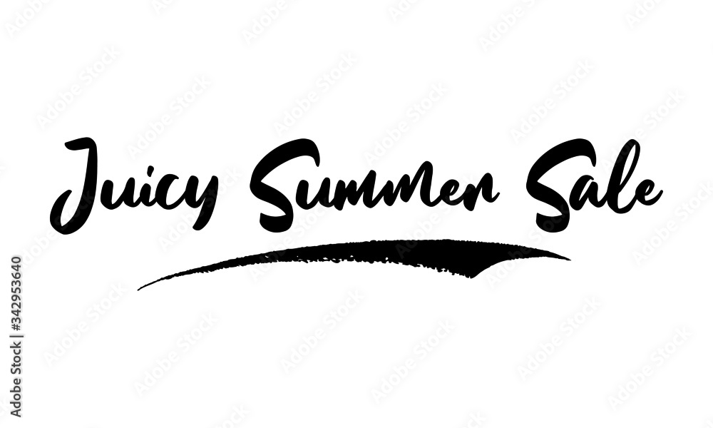 Juicy Summer Sale Calligraphy Handwritten Lettering for Posters, Cards design, T-Shirts. 
Saying, Quote on White Background