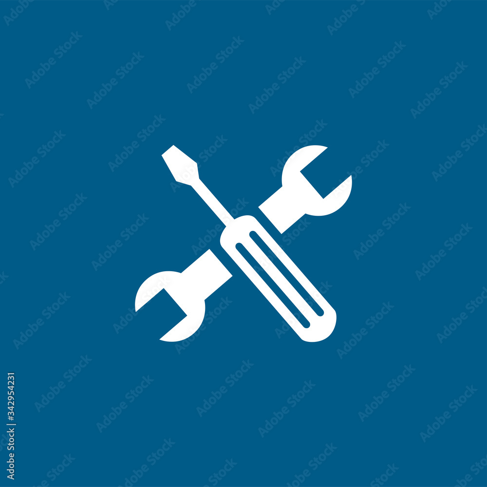 Screwdriver And Wrench Blue Icon On White Background. Blue Flat Style Vector Illustration Screwdriver And Wrench Blue Icon On White Background. Blue Flat Style Vector Illustration