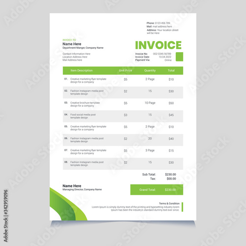 Corporate Multi-Purpose Green Modern Invoice Template