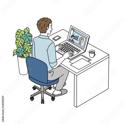 オンラインセミナー　動画配信をみる男性　イラスト
