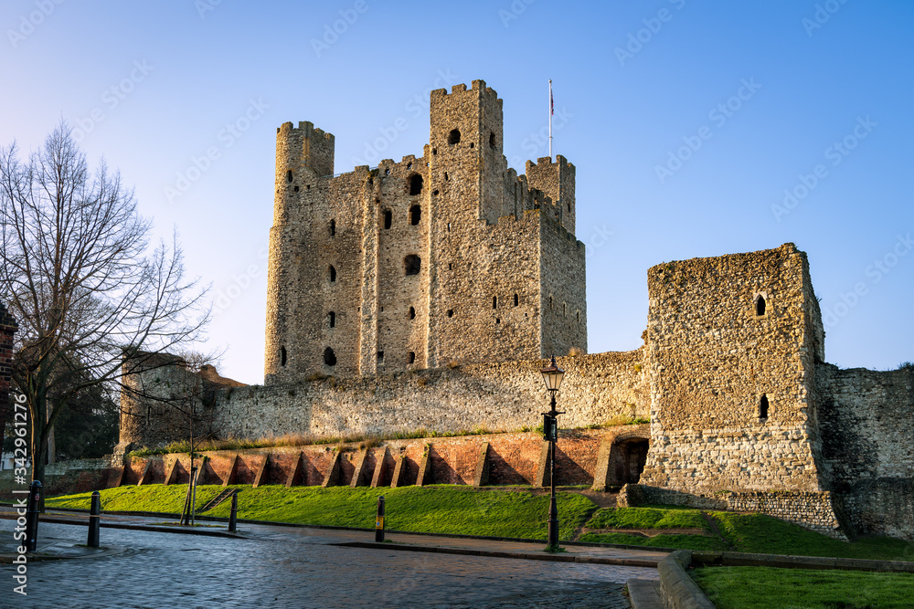 Rochester, United Kingdom - December 4, 2019: View to Rochester castle from South.