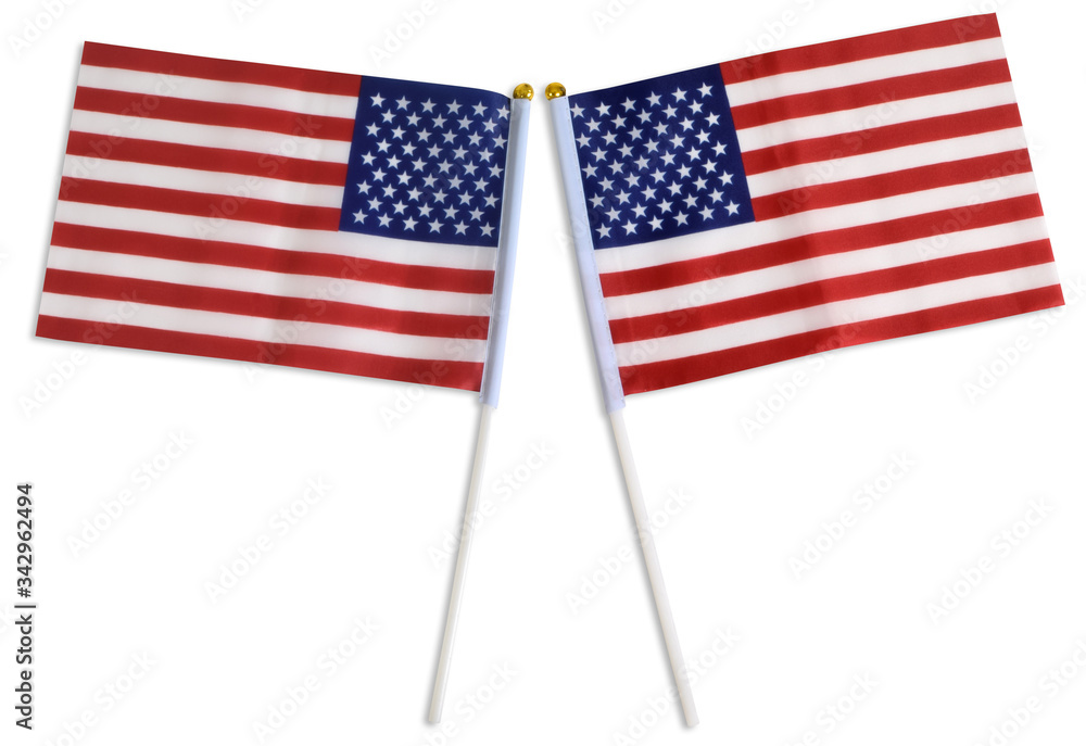 American flags isolated on white background with clipping path