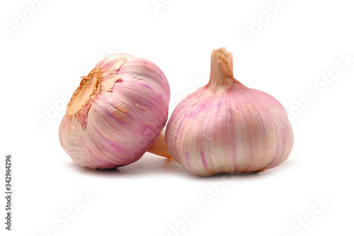 Garlic Cloves and Garlic Bulb isolated on white background.