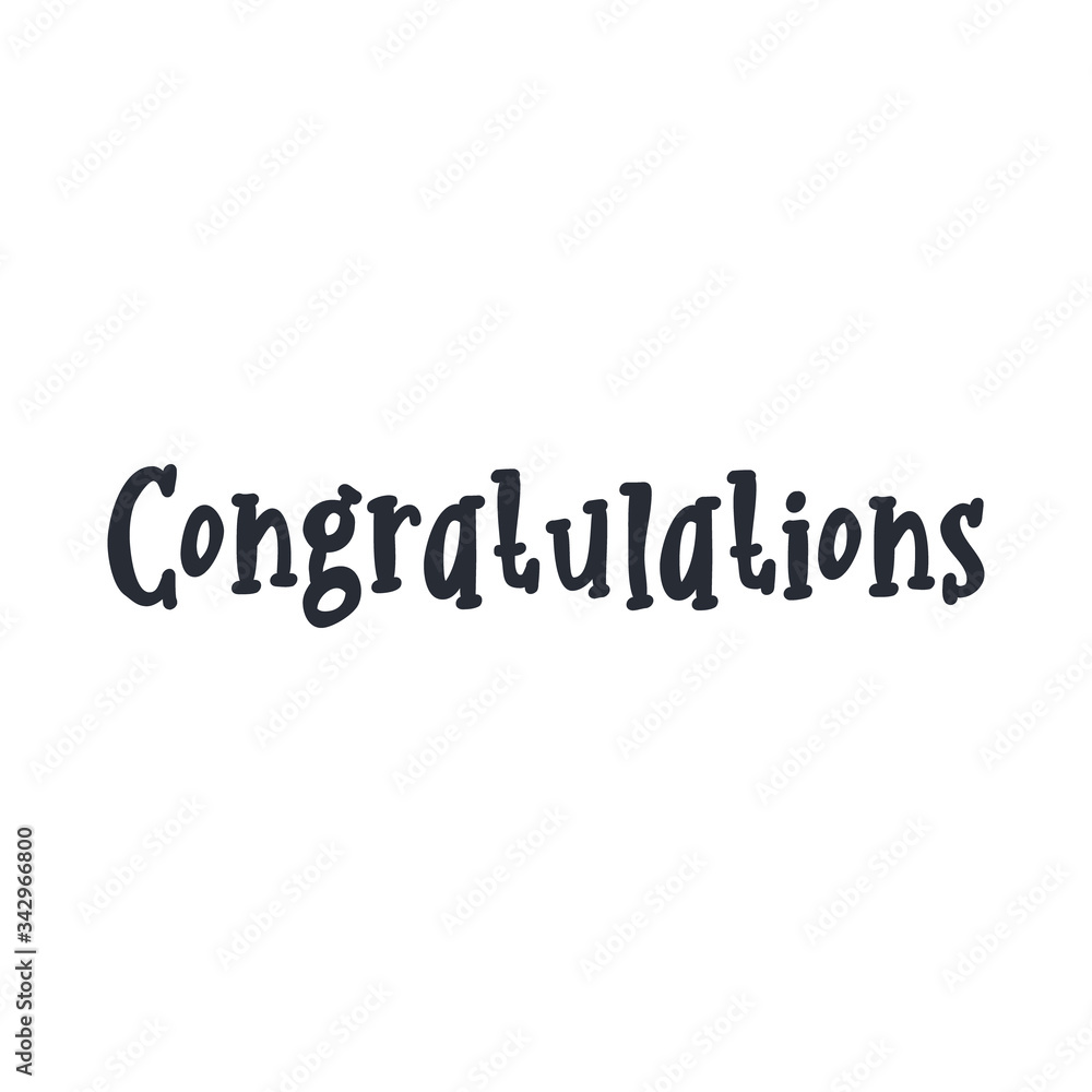 Congratulations text, hand drawn style lettering message.