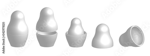 Realistic template, mock up of Russian nesting doll matrioshka. Assembled and disassembled. Russian symbol. Isolated vector on white background