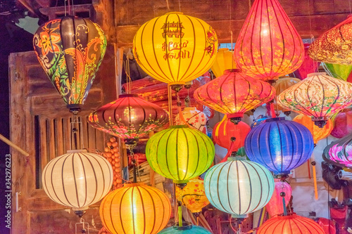 Paper lanterns on the streets of old Asian town  Hoi An  Vietnam
