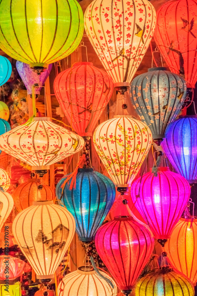 Paper lanterns on the streets of old Asian town, Hoi An, Vietnam