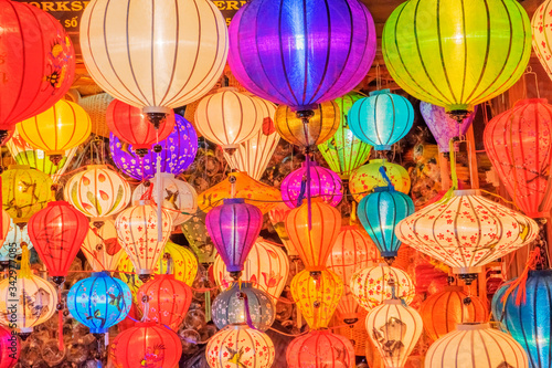 Paper lanterns on the streets of old Asian town, Hoi An, Vietnam