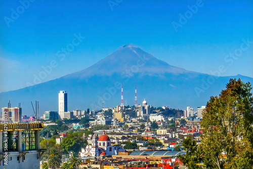 Overlook Buildings Volcano Mount Popocatepetl Puebla Mexico photo