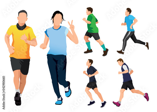 Running men and women sports background  Running vector illustration.  