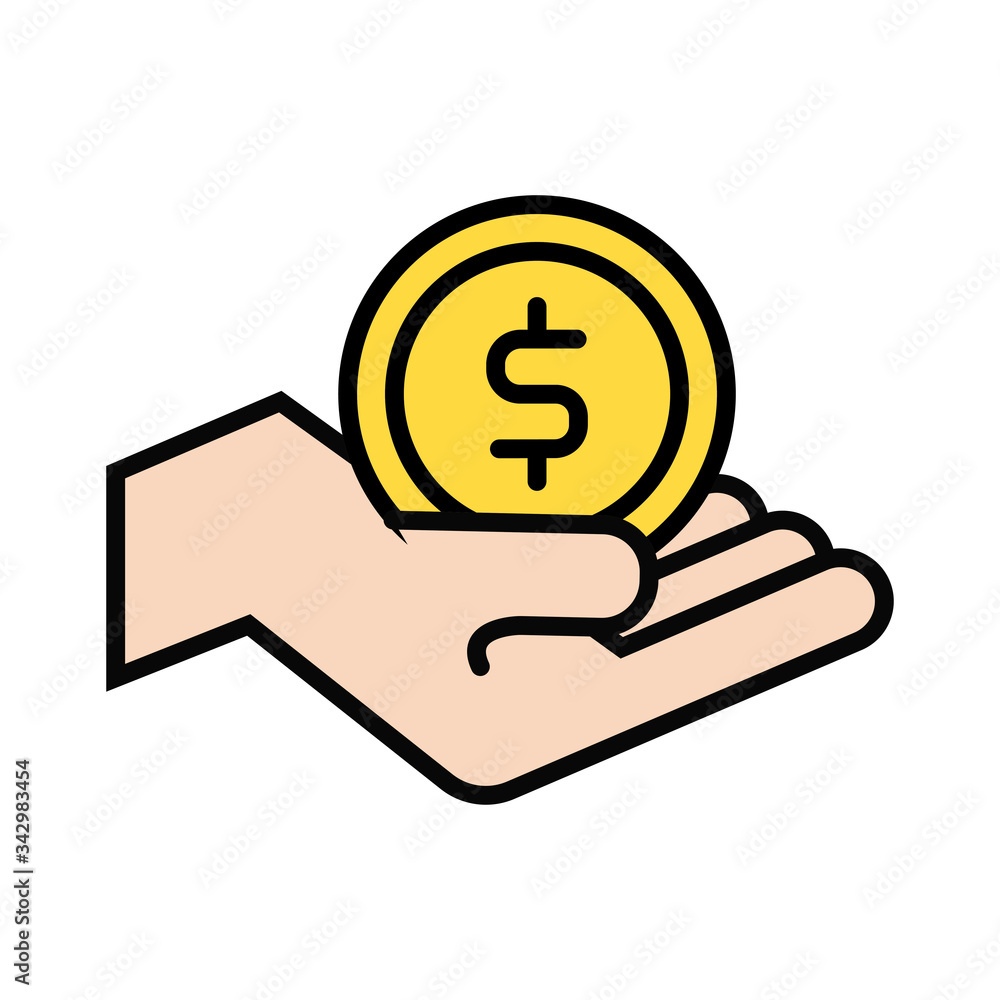 hand with coin money dollar line and fill style icon hand with coin money dollar line and fill style icon