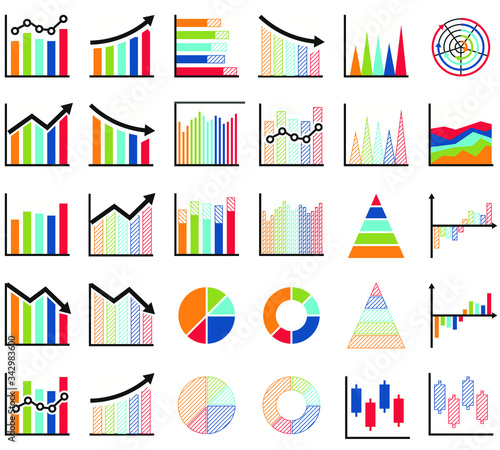 Set of chart for report icon. 640x640 pixels, Flat success graph icons vector illustrator