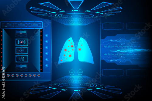 scanner infection search outbreak Coronavirus in lung (covid-19) with research AI Technology Futuristic Interface element digital design innovation hi tech background vector illustration